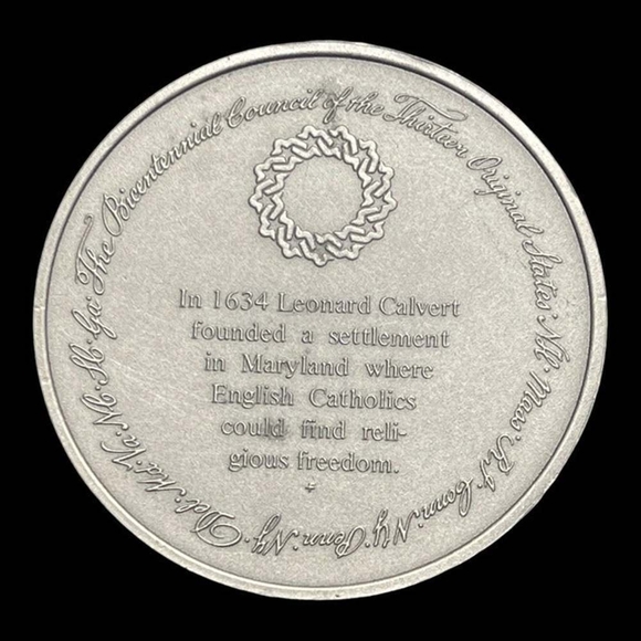 Vintage Medal History of Colonial America Pewter Coin Founding Leonard Calvert - Picture 2 of 3